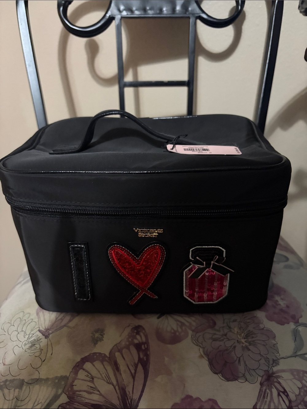 Victoria's Secret Black Cosmetic Case with Red Heart Patch
